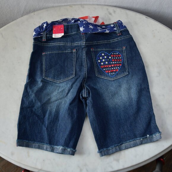 NWT - So Americana Stud Back Pkt Berm W/ Sash 408 Dark Denim Size 16 - Picture 3 of 6